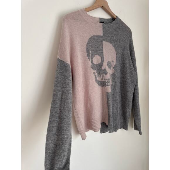 Skull Cashmere Colorblock 100% Cashmere Pullove Sweater - Pink & Gray, M - Picture 5 of 8